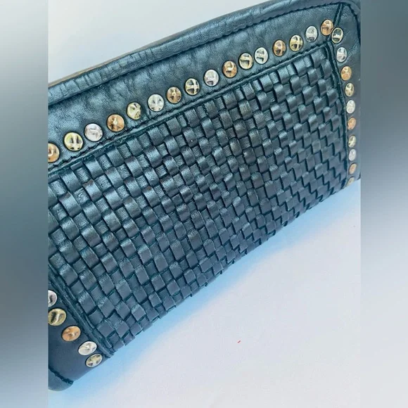 Plantania Genuine Italian Leather Basket Weave Black Wallet/ Wristlet - Picture 4 of 6